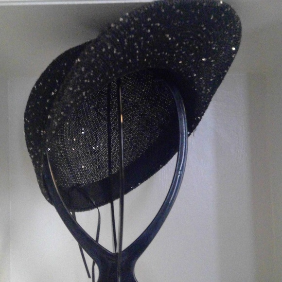 Black Beaded Sequined Baseball Cap Adjustable String Sparkle Bling NWOT main image 5